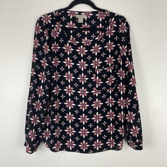 Loft Outlet Women's Lightweight Printed Blouse Top Size S Black Geometric - Picture 1 of 7